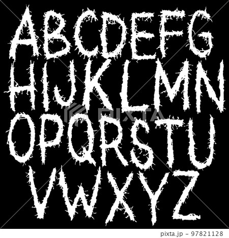 Metal music style font.Vector letters with spines.Art lettering. 97821128