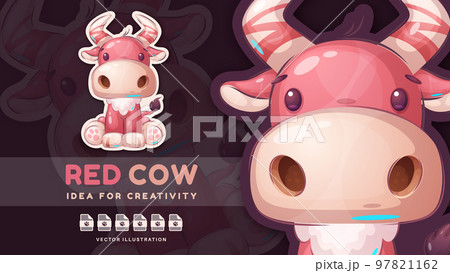 Sticker cartoon character adorable cow, pretty animal idea for print t-shirt, poster and kids envelope, postcard. Cute hand drawn style bull. Sticker cartoon character adorable cow, pretty animal idea for print t-shirt, poster and kids envelope, postcard. Cute hand drawn style bull. 97821162