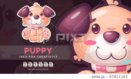 Sticker cartoon character adorable dog, pretty animal idea for print t-shirt, poster and kids envelope, postcard. Cute hand drawn style puppy. Sticker cartoon character adorable dog, pretty animal idea for print t-shirt, poster and kids envelope, postcard. Cute hand drawn style puppy. 97821163