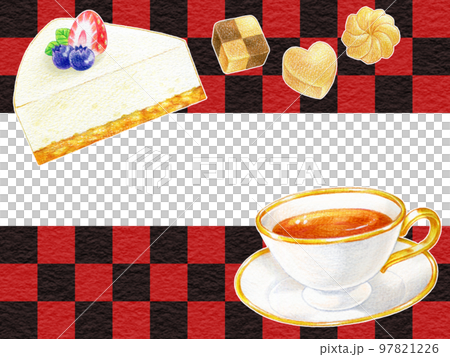 Cake and tea checkered pattern background frame 97821226