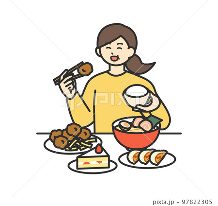暴飲暴食する女性のイラスト素材 97822305