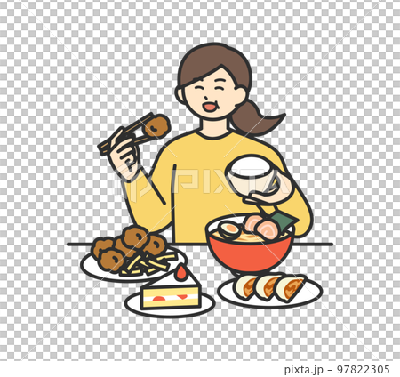 暴飲暴食する女性のイラスト素材 97822305