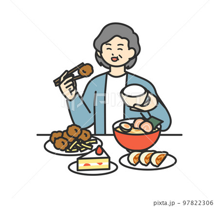 暴飲暴食する女性のイラスト素材 97822306