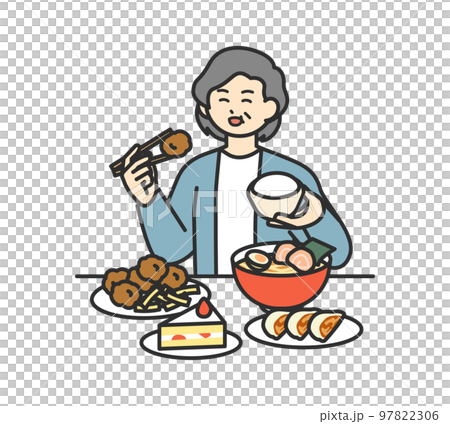 暴飲暴食する女性のイラスト素材 97822306