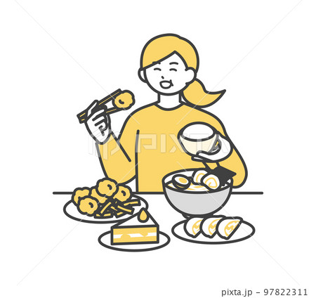 暴飲暴食する女性のイラスト素材 97822311
