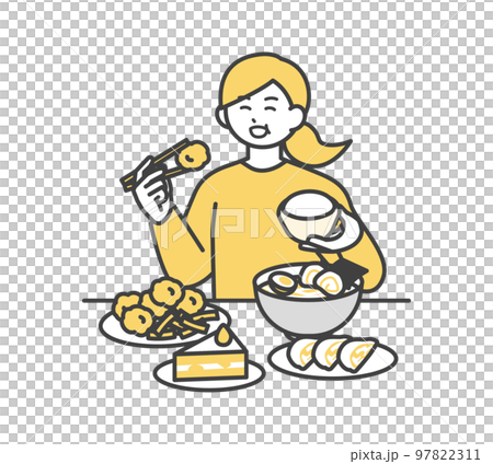 暴飲暴食する女性のイラスト素材 97822311