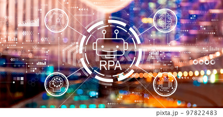 Robotic Process Automation theme with big city at night 97822483