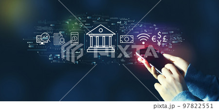 Online banking concept with person using smartphone 97822551
