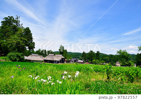 初夏の荻ノ島かやぶき環状集落（新潟県） 97822557