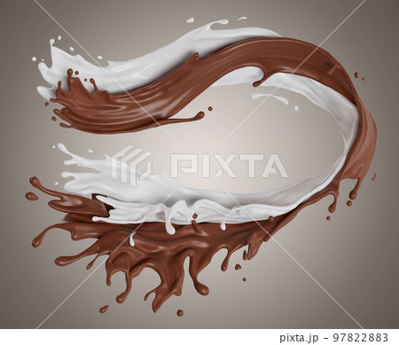 milk and chocolate isolated splashes wave. 3D render illustration 97822883