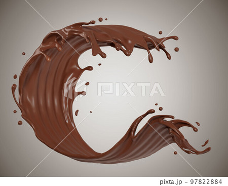 Chocolate isolated splashes wave. 3D render illustration 97822884