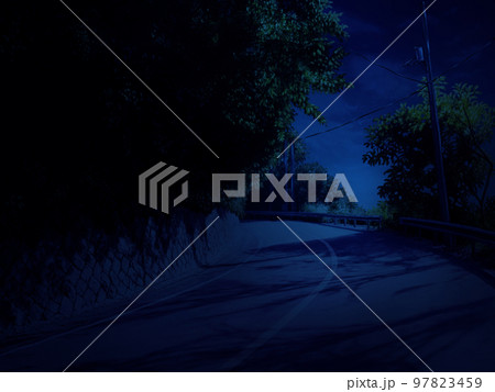 背景イラスト　空の見える峠道(夜) 97823459