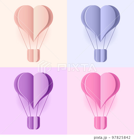 Set of paper art of balloon. Paper art style of colorful hot air balloons. Love in paper cut style. Vector illustration 97825842