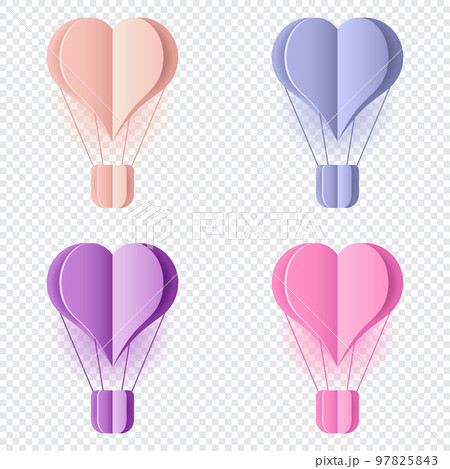 Set of paper art of balloon. Paper art style of colorful hot air balloons. Love in paper cut style. Vector illustration Set of paper art of balloon. Paper art style of colorful hot air balloons. Love in paper cut style. Vector illustration 97825843