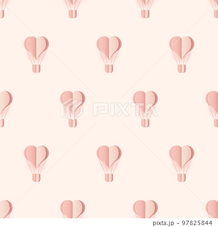 Seamless pattern with heart hot air balloon paper art style. Pattern graphic style. Cut paper effect. Vector illustration 97825844