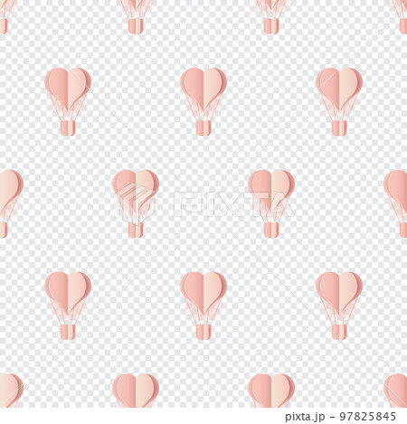 Seamless pattern with heart hot air balloon paper art style. Pattern graphic style. Cut paper effect. Vector illustration 97825845