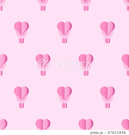 Seamless pattern with heart hot air balloon paper art style. Pattern graphic style. Cut paper effect. Vector illustration 97825846