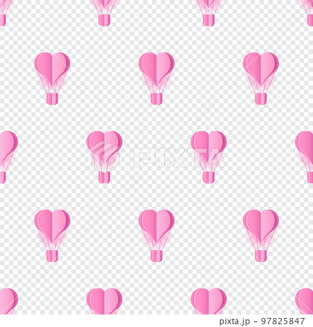 Seamless pattern with heart hot air balloon paper art style. Pattern graphic style. Cut paper effect. Vector illustration 97825847