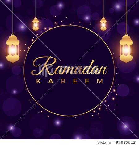 Ramadan background for social media post design template. Islamic banner ads with luxury purple gold effect. Ramadan poster. Vector illustration 97825912
