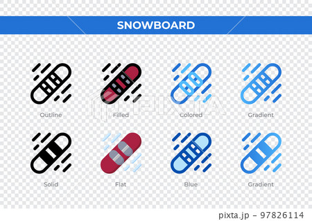 Snowboard icons in different style. Snowboard icons set. Holiday symbol. Different style icons set. Vector illustration Snowboard icons in different style. Snowboard icons set. Holiday symbol. Different style icons set. Vector illustration 97826114