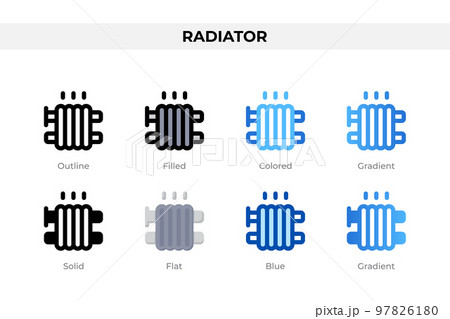 Radiator icons in different style. Radiator icons set. Holiday symbol. Different style icons set. Vector illustration 97826180