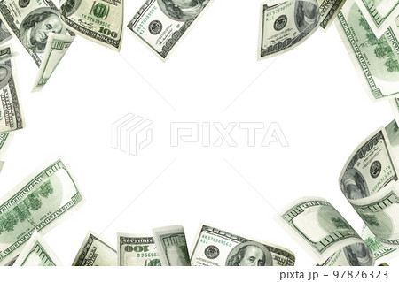 Dollar sign. American money. Cash white background, us bill. Money falling. 97826323