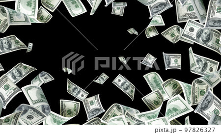 Us dollar bill. Washington American cash. Falling usd money background. 97826327