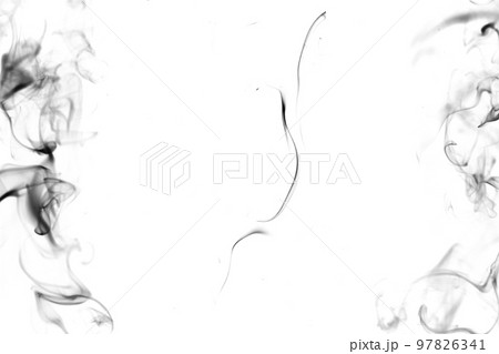 Smoke abstract. Blur black smoke, abstract fog or steam mist cloud isolated on white background. For overlay in pollution, vapor cigarette, gas, dry ice. 97826341