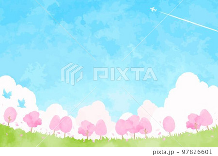 かわいい桜並木の風景イラスト 97826601