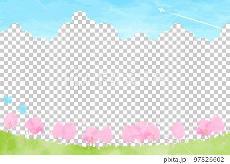 Gentle hand-painted cherry blossom tree landscape illustration Gentle hand-painted cherry blossom tree landscape illustration 97826602