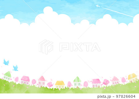 優しい春の街並みイラスト 優しい春の街並みイラスト 97826604