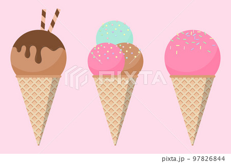 Sweet ice cream. Collection ice cream vector. Funny vector ice cream set. Vector illustration 97826844