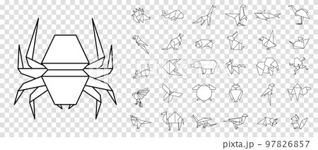 Line origami animals. Abstract polygon animals. Folded paper shapes. Vector animal icons set. Origami. A set of origami. Vector illustration 97826857