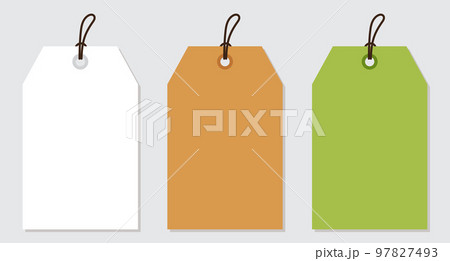 Set blank paper price tags or gift tags. Paper labels with cord. Set template shopping labels with shadow. Price tag collection. Vector illustration 97827493