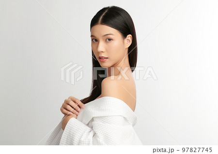 Beautiful young asian woman with clean fresh skin on white background, Face care, Facial treatment, Cosmetology, beauty and spa, Asian women portrait. 97827745