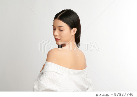 Beautiful young asian woman with clean fresh skin on white background, Face care, Facial treatment, Cosmetology, beauty and spa, Asian women portrait. 97827746