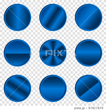 Luxury blue metal circle button. Blue metal circle. Realistic metal button. Vector illustration 97827870