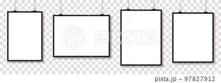 Set of mockups hanging on the wall. Vector poster mockup with white frame. Realistic empty banner. Vector illustration Set of mockups hanging on the wall. Vector poster mockup with white frame. Realistic empty banner. Vector illustration 97827912