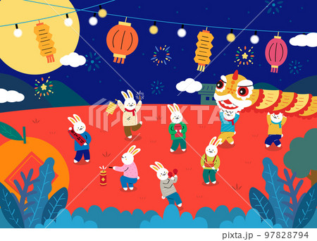 Rabbits are celebrating lunar new year, translation-I wish you best wishes for a happy new year Rabbits are celebrating lunar new year, translation-I wish you best wishes for a happy new year 97828794