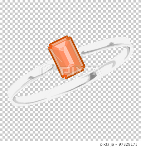 オレンジ色の指輪のジュエリー　エメラルドカットのイラスト 97829173