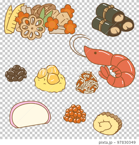 Illustration without weights of cute New Year dishes Illustration without weights of cute New Year dishes 97830349