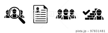 Building contractor icon set. Search, brick wall 97831481