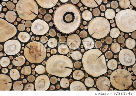 Wooden slabs wall.Set of log slices.Abstract backdrop. Wooden slabs wall.Set of log slices.Abstract backdrop. 97831545