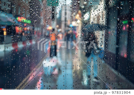 Rainy London seen through the bus window.Focus on the glass. Rainy London seen through the bus window.Focus on the glass. 97831904