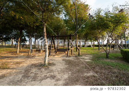 Taichung City, Taiwan - November 28, 2022 : Taichung Central Park playground equipment. Xitun District Shuinan Economic and Trade Area. 97832302