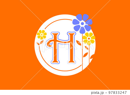 Floral monogram letter H. Initial alphabet with botanical elements. Floral alphabet vector design 97833247