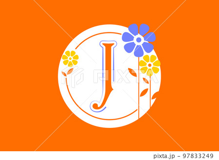 Floral monogram letter J. Initial alphabet with botanical elements. Floral alphabet vector design 97833249