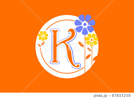 Floral monogram letter K. Initial alphabet with botanical elements. Floral alphabet vector design 97833250