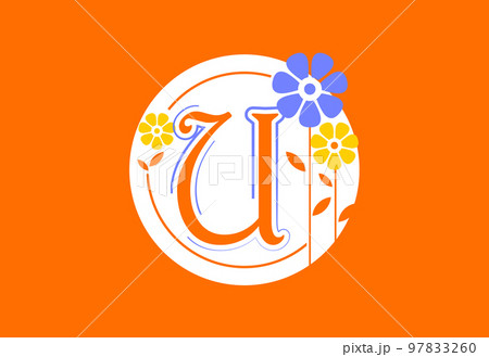 Floral monogram letter U. Initial alphabet with botanical elements. Floral alphabet vector design 97833260