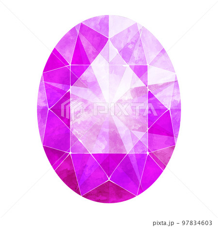 オーバルブリリアントカットの紫のジュエリー水彩イラスト画像 97834603